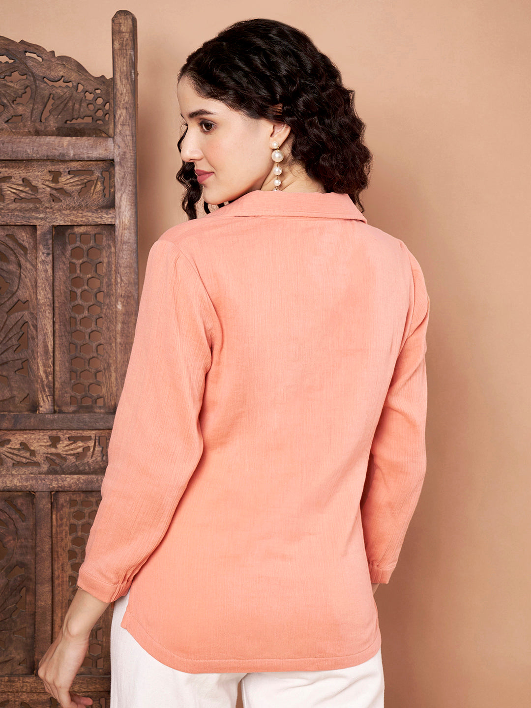 Peach Cotton Collared Top back side