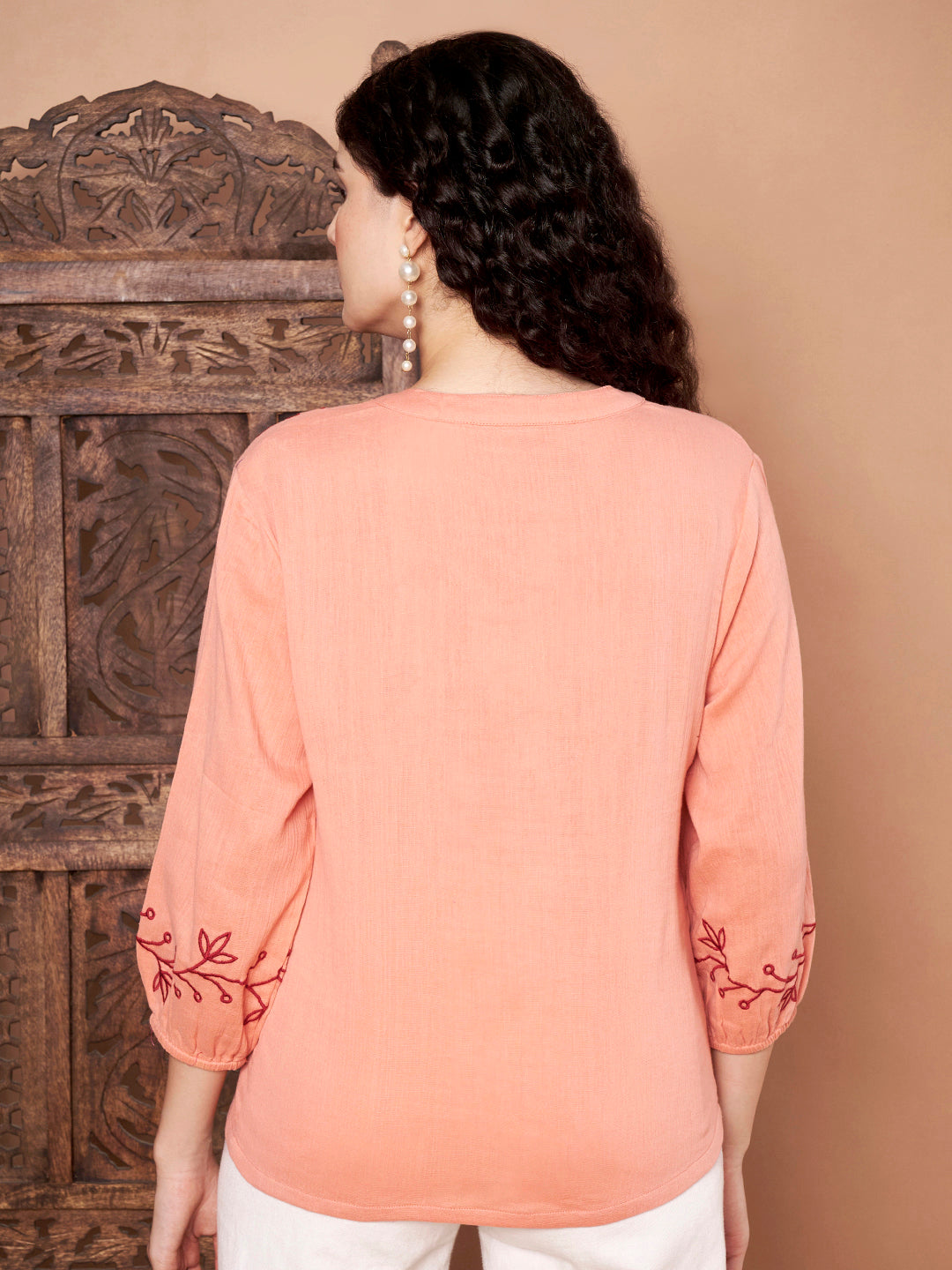 Peach Cotton Embroidered Top back side