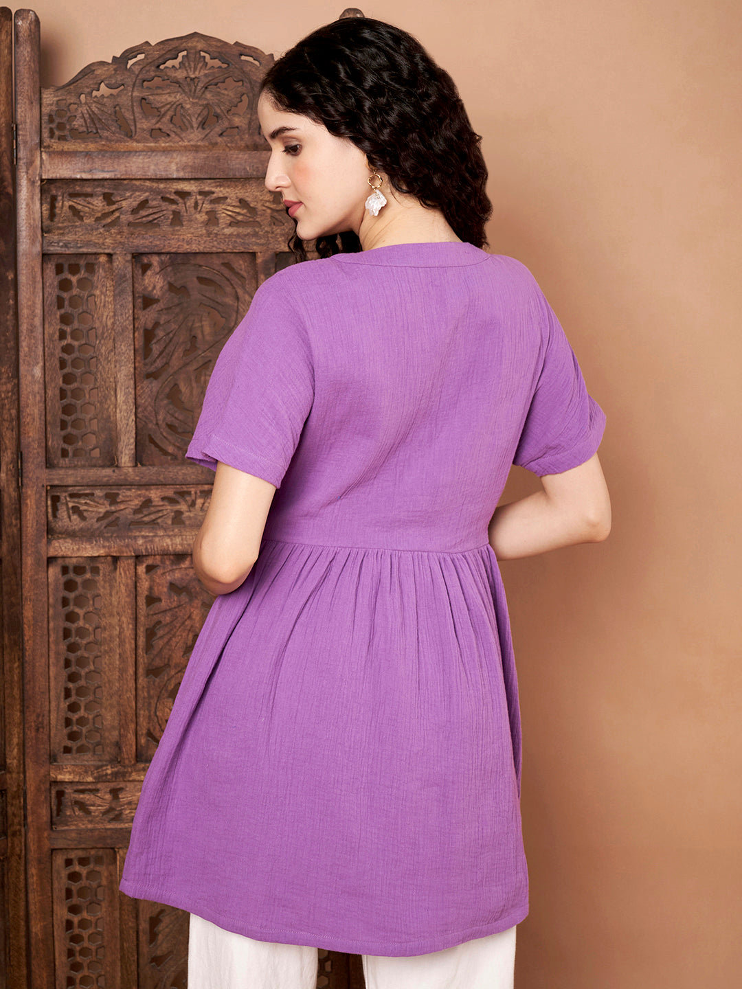 purple cotton kurti for women back side