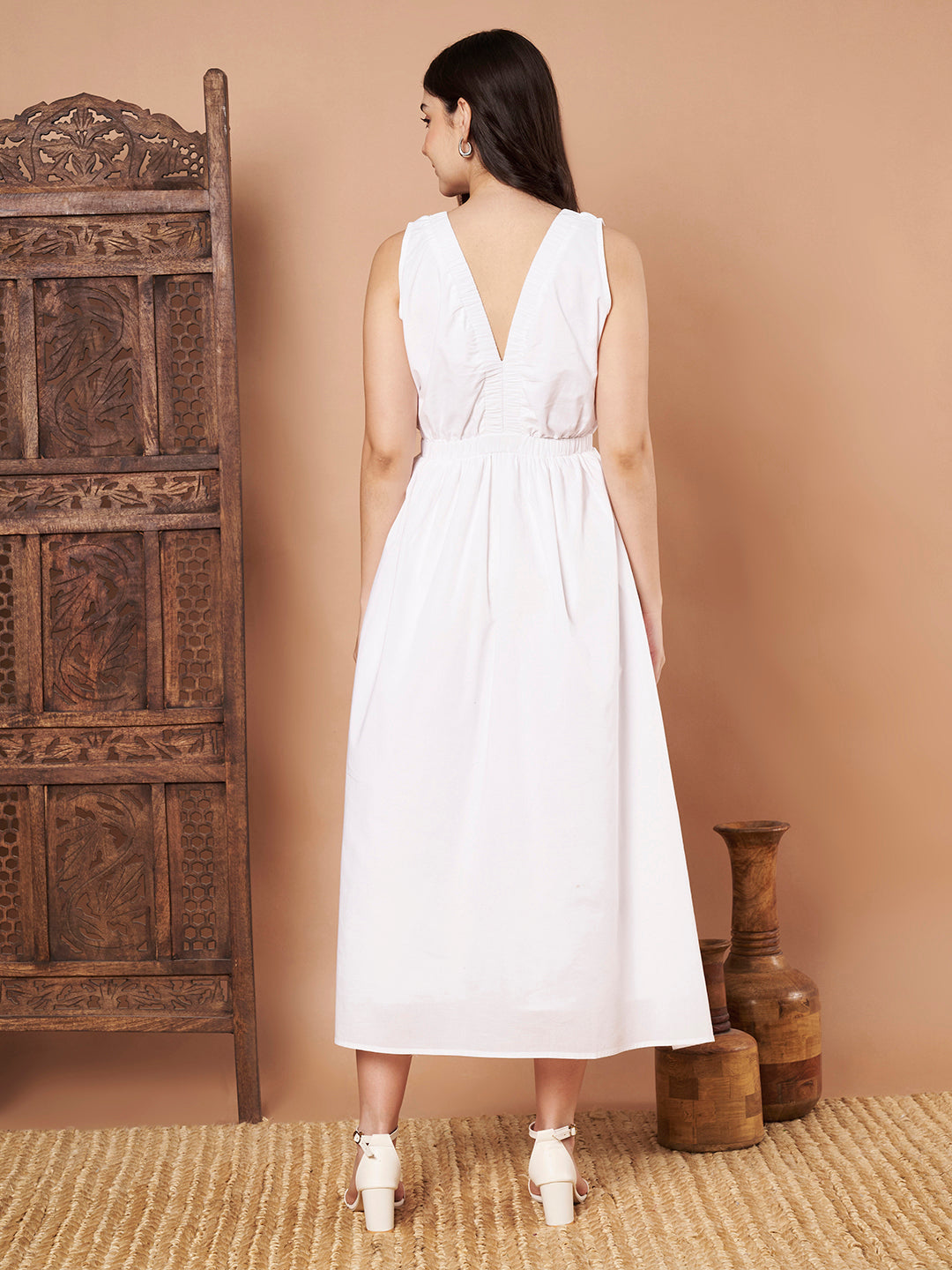 white cotton midi dress back side
