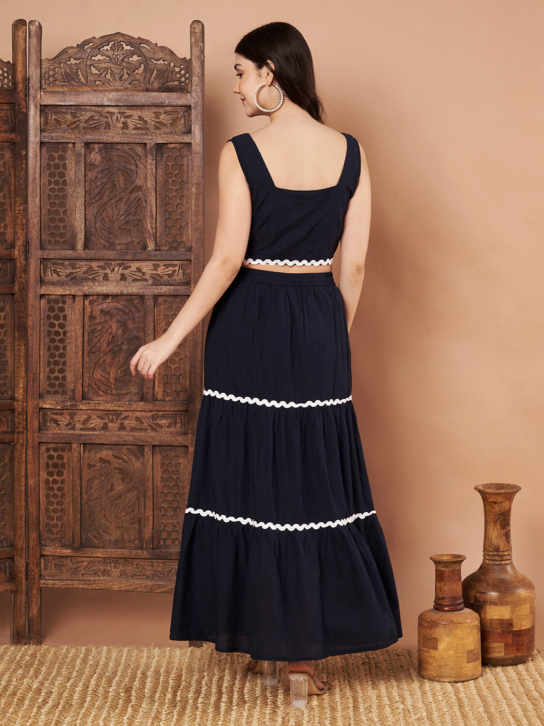 Back view of navy blue cotton co-ord set β stylish outfit