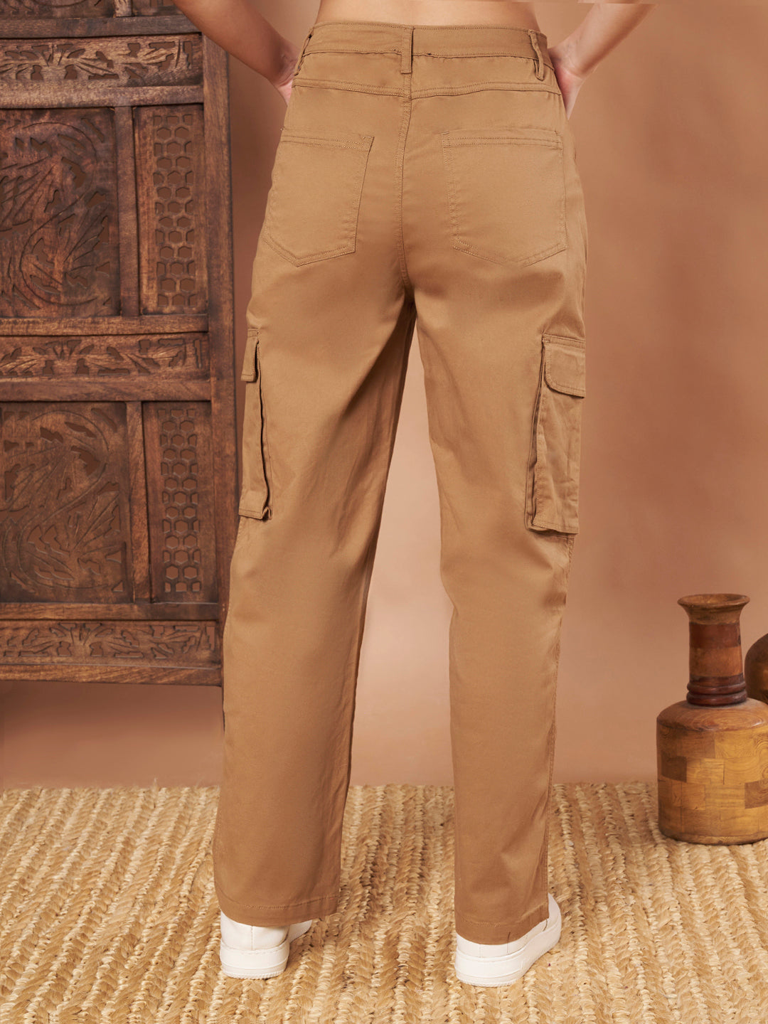 Brown Cotton Cargo Pants back side