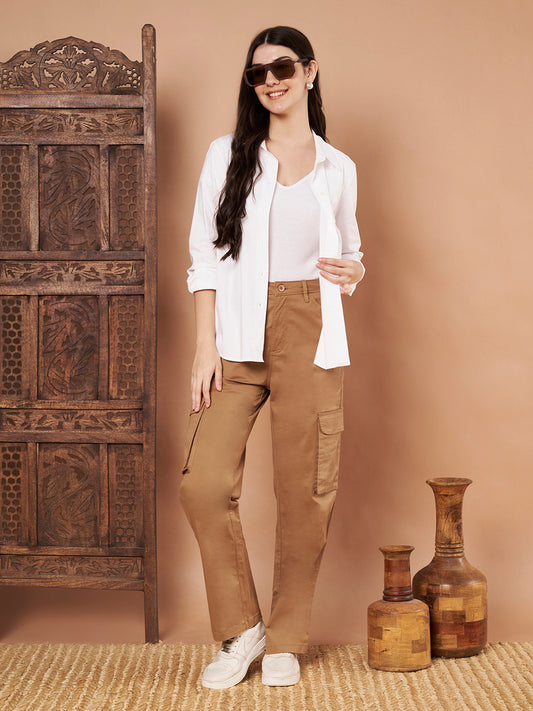 Brown Cotton Cargo Pants for women