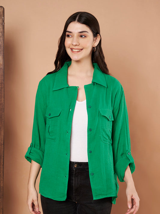 Green Cotton Button-Down Shirt