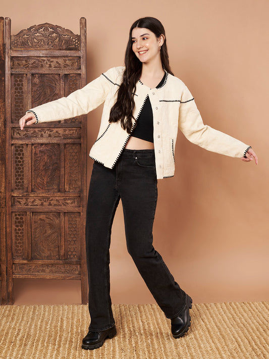Cream Cotton Quilted Jacket full view