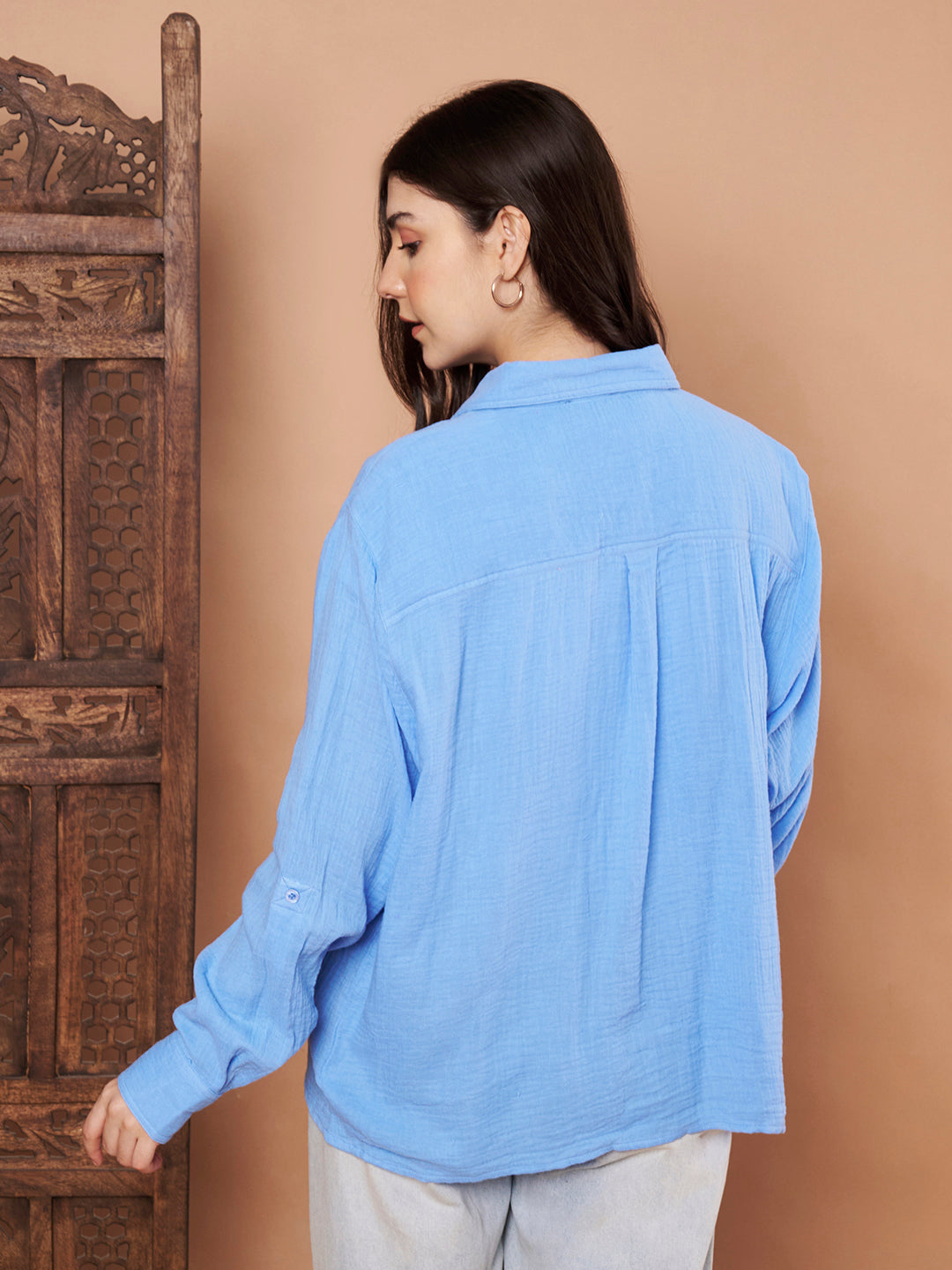 Sky Blue Cotton Button-Down Shirt back side