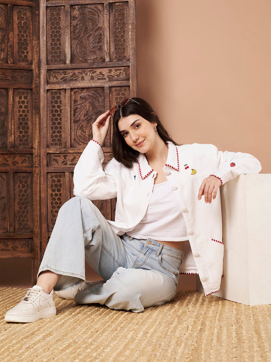 white cotton embroidery shirt full sleeve