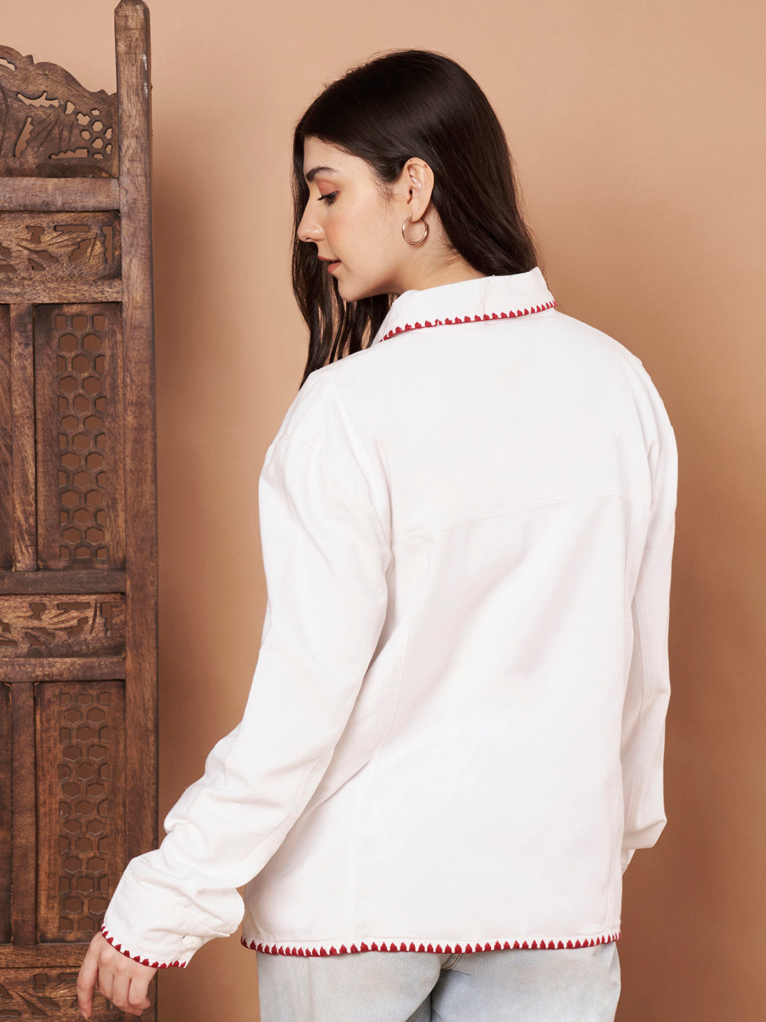 white cotton embroidery shirt for women back side