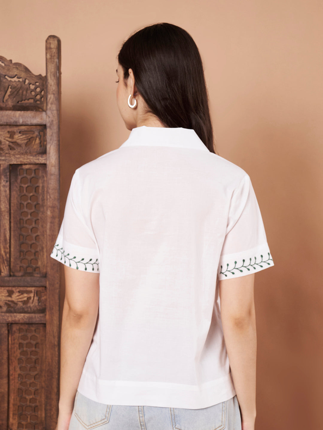 white cotton embroidered short-sleeve top back side