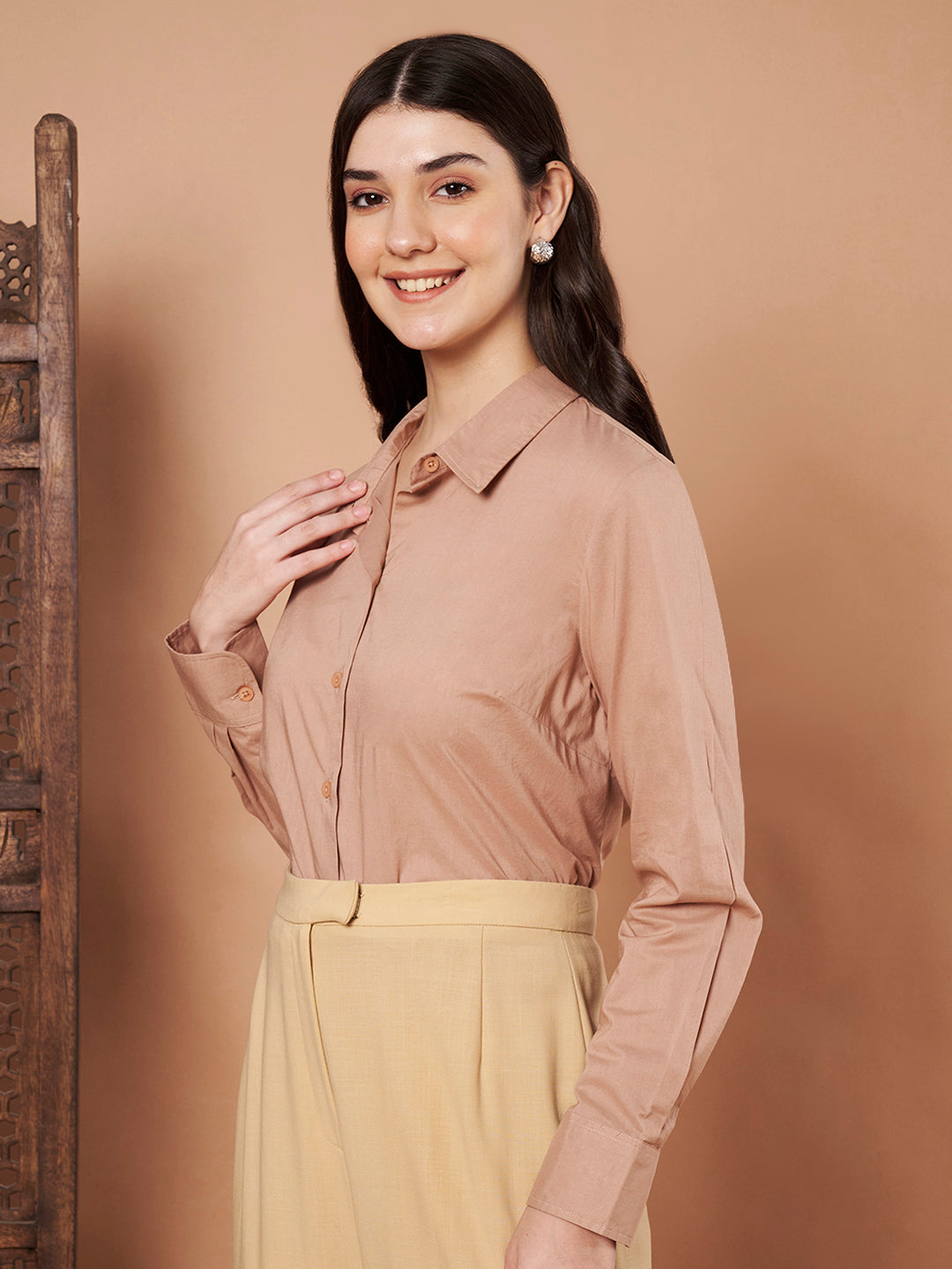 Beige Cotton Formal Shirt β Classic Long Sleeve Button-Down