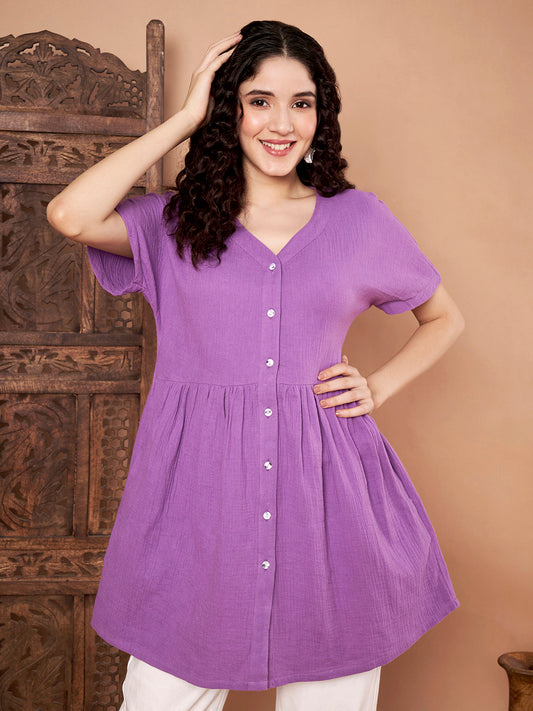 Purple Button-Down Cotton Kurti