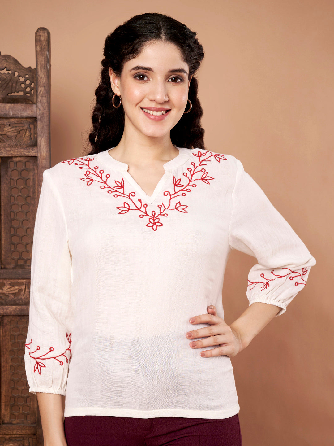 White Cotton Embroidered Top