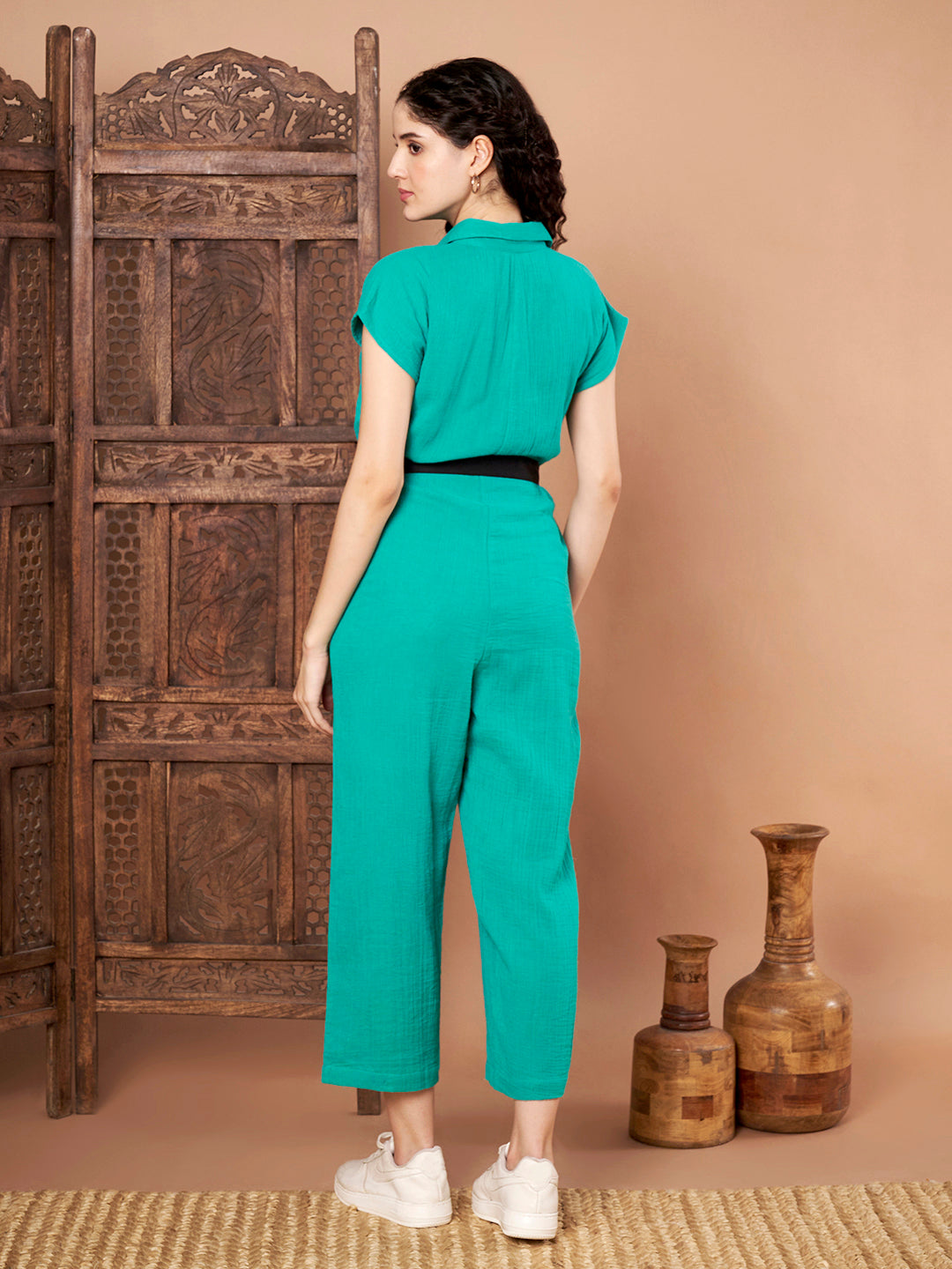 Teal Cotton Jumpsuit backside