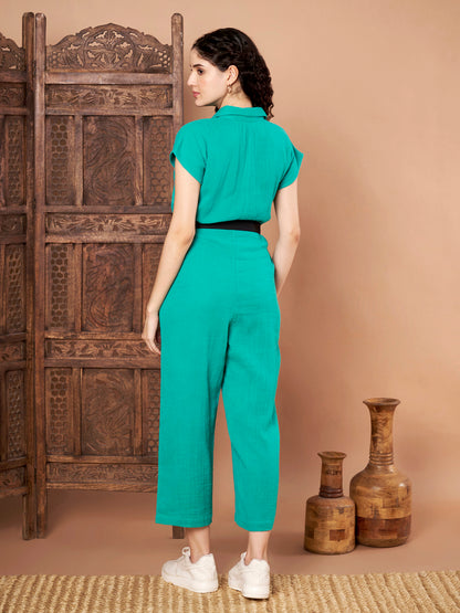 Teal Cotton Jumpsuit backside