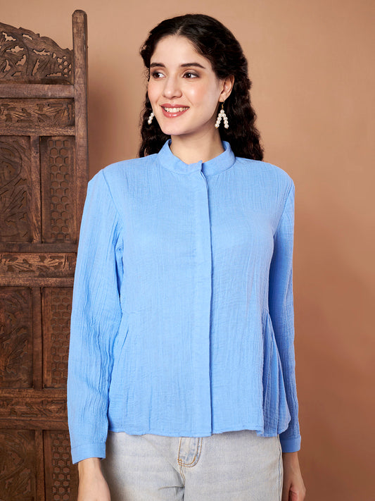 Sky Blue Cotton Top for Women