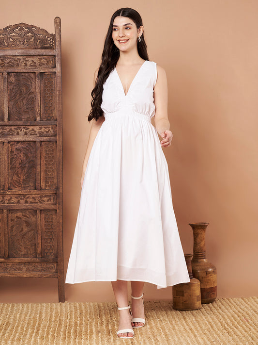 white cotton midi dress