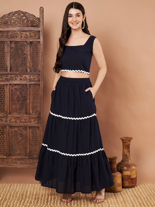 Navy blue cotton outfit – co-ord set top and bottom