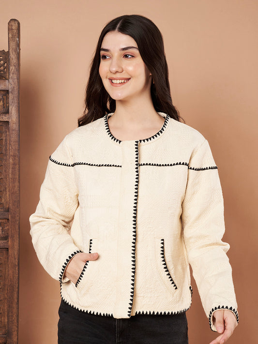 Cream Cotton Quilted Jacket