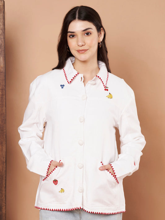 white cotton embroidery shirt
