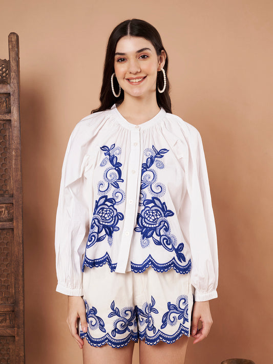 white cotton embroidered shirt