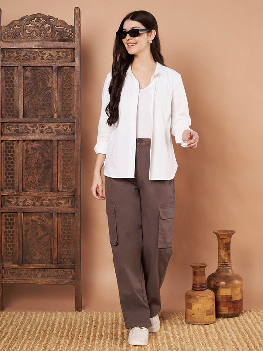 Grey Cotton Cargo Pants for women full view