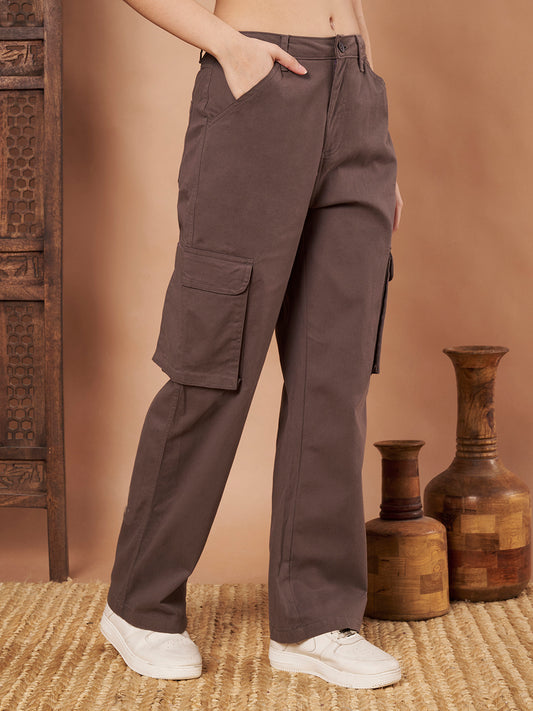 Grey Cotton Cargo Pants for women