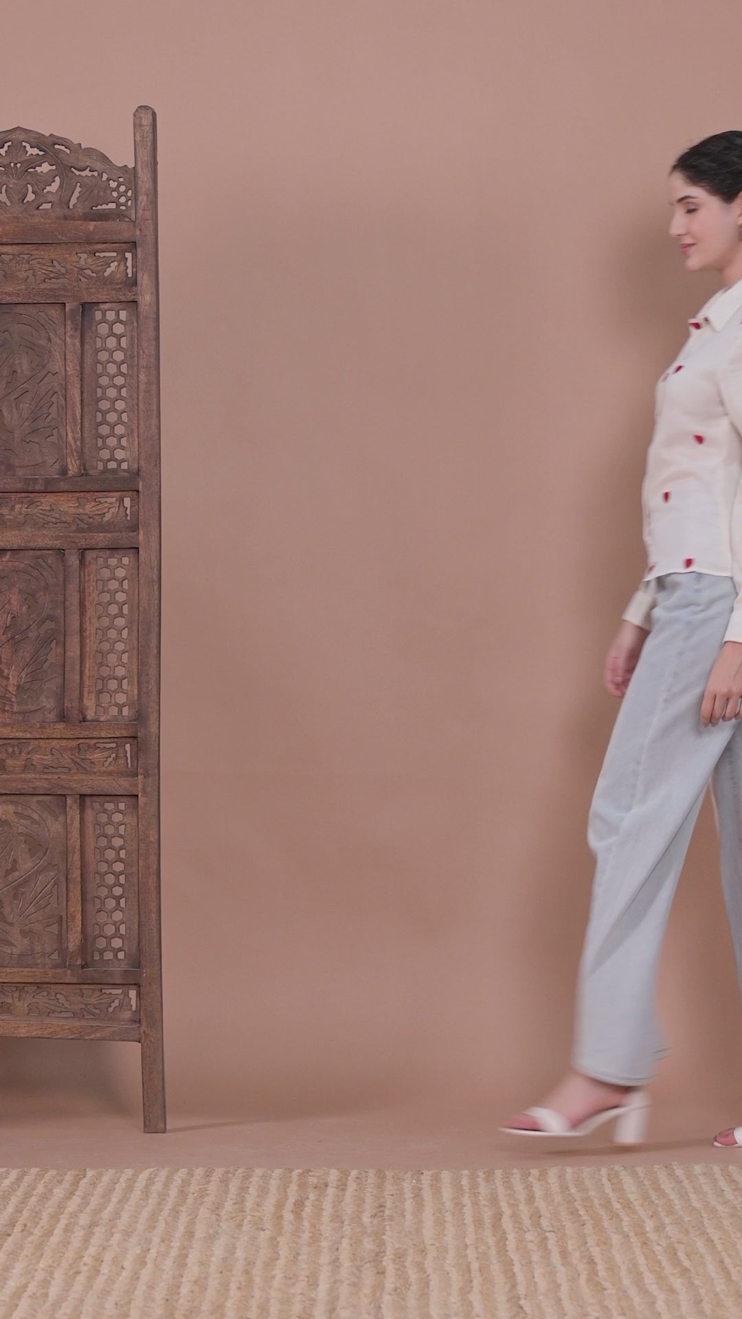 White Cotton Shirt with Red Heart Embroidery video