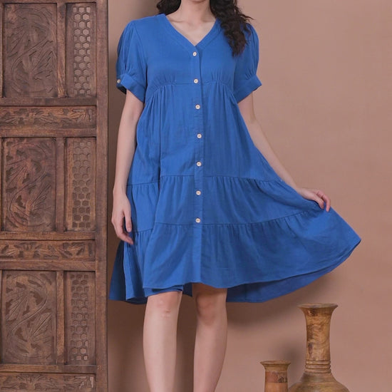 Blue Cotton Button-Down Dress video