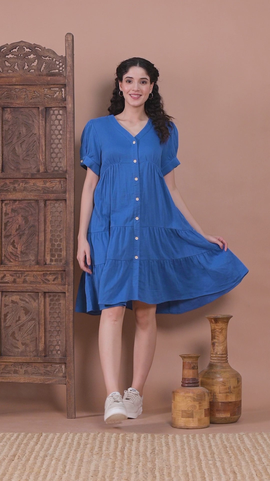 Blue Cotton Button-Down Dress video