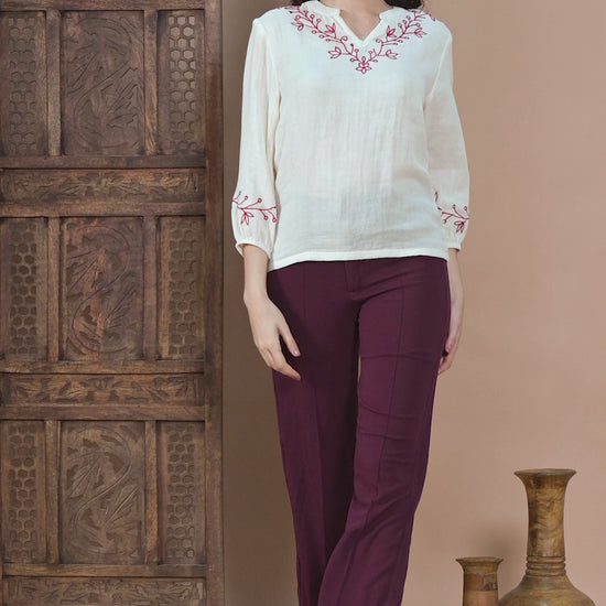 White Cotton Embroidered Top video