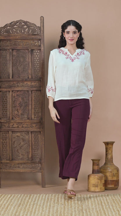 White Cotton Embroidered Top video
